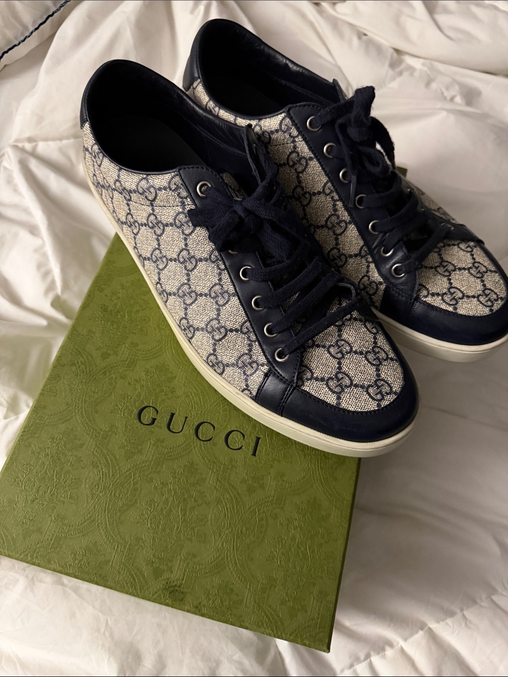 Gucci Blue and Cream GG Monogram Canvas Low-Top Sneakers - Mens 11